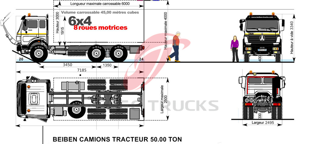 beiben 2538 dumper truck chassis dimension