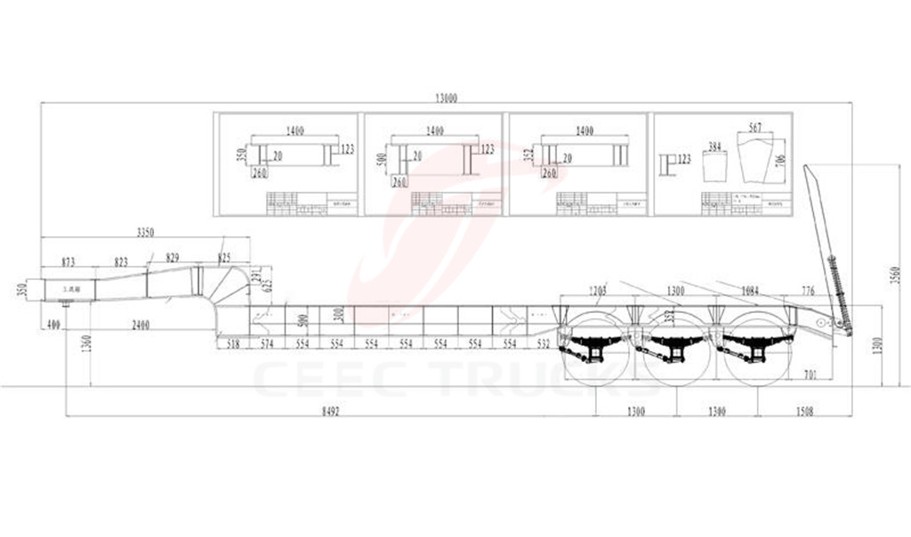 3 axle low bed semitrailers drawing details