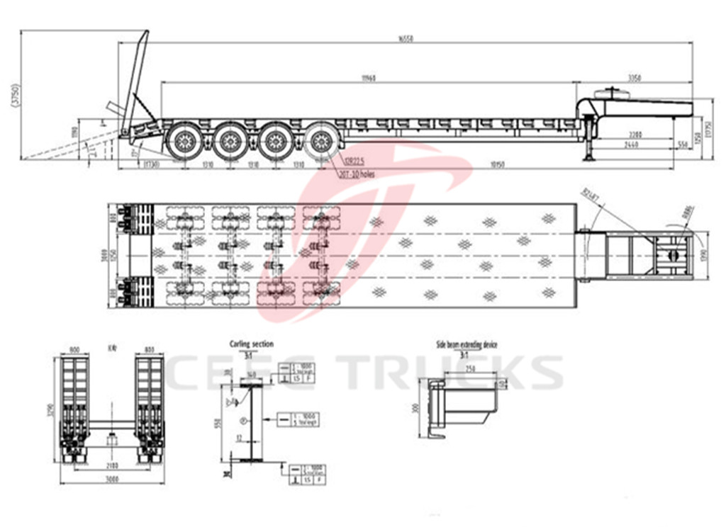 4 axle load bed semi trailers drawing