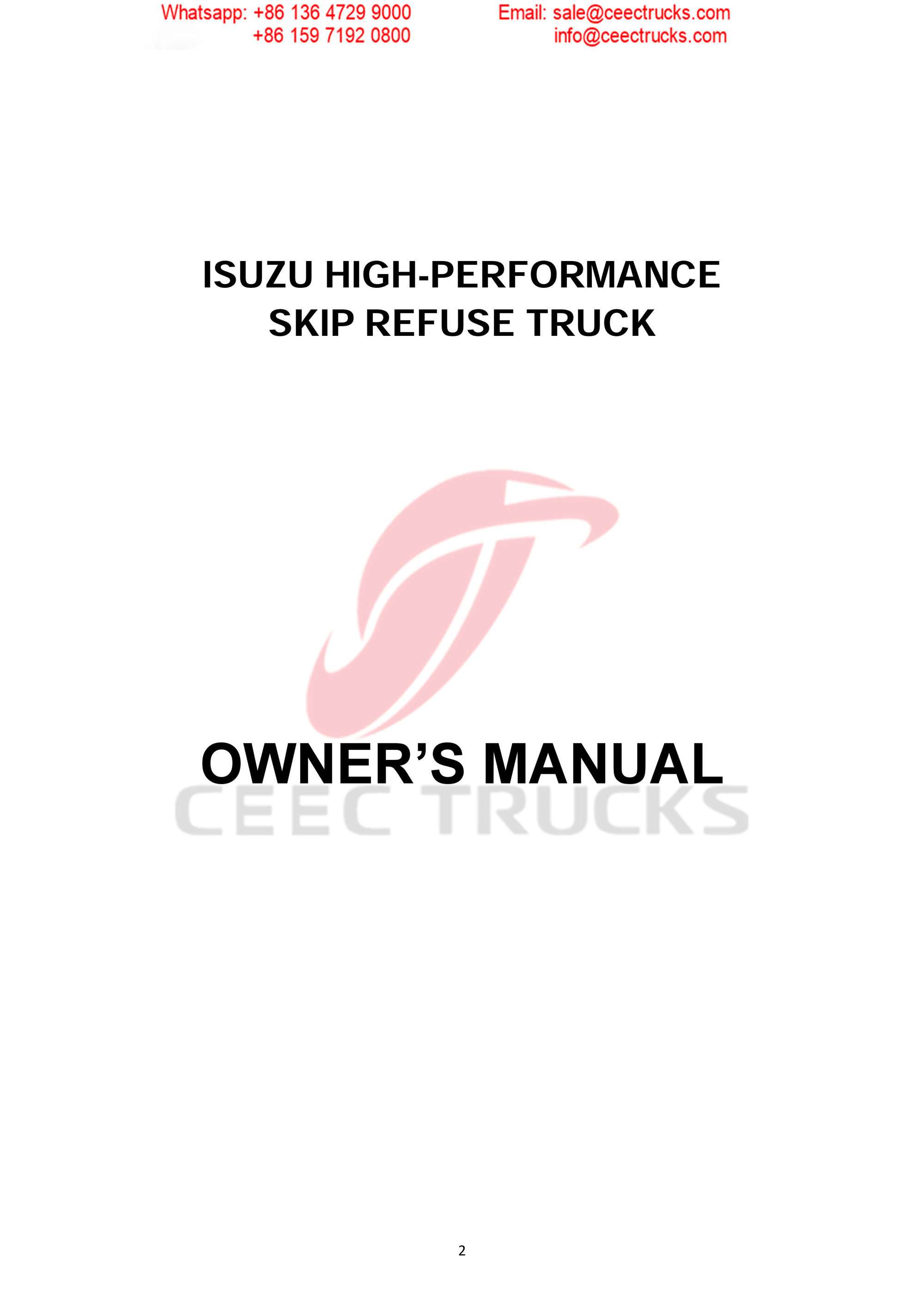 ISUZU 6CBM skip refuse truck Operation Manual