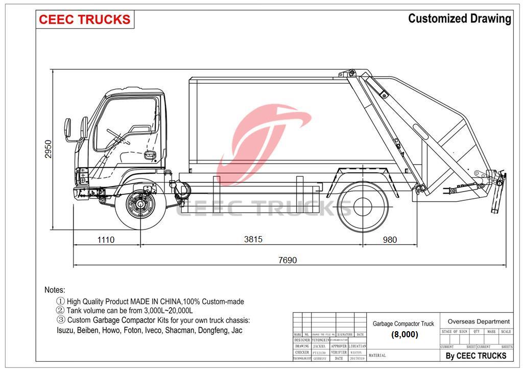 CEEC supply ISUZU 8cbm garbage compactor truck drawing