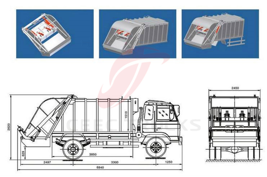 ISUZU 4 CBM compactor garbage truck drawing dimension