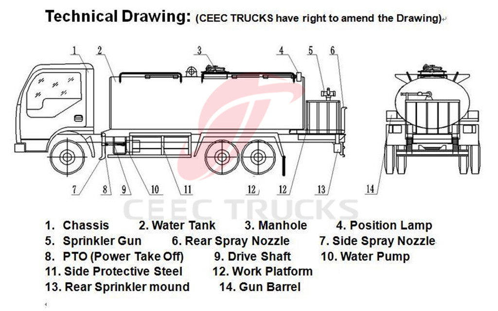 20 CBM water tanker truck drawing