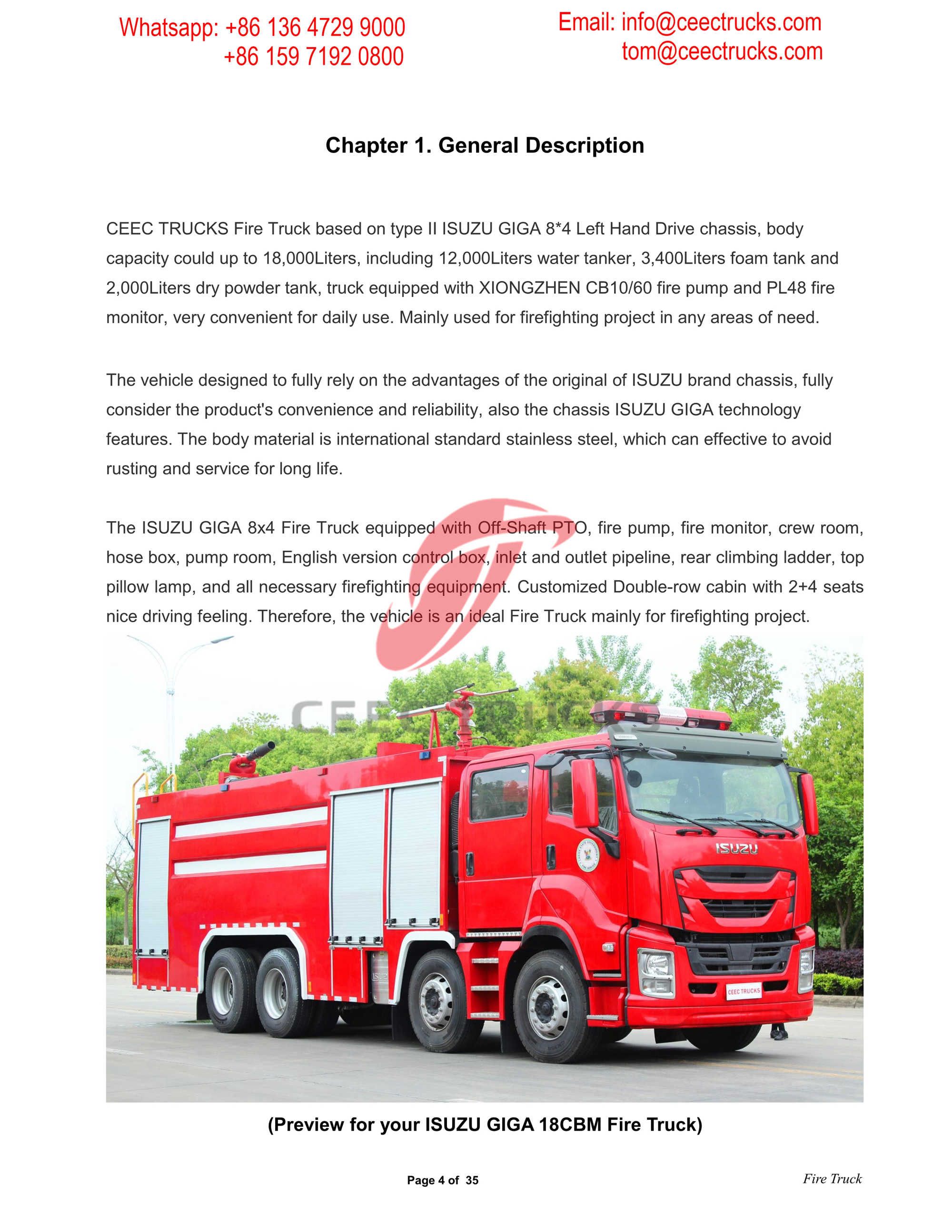 CEEC TRUCKS ISUZU GIGA Water & Foam & Powder Fire Truck Manual--Togo
