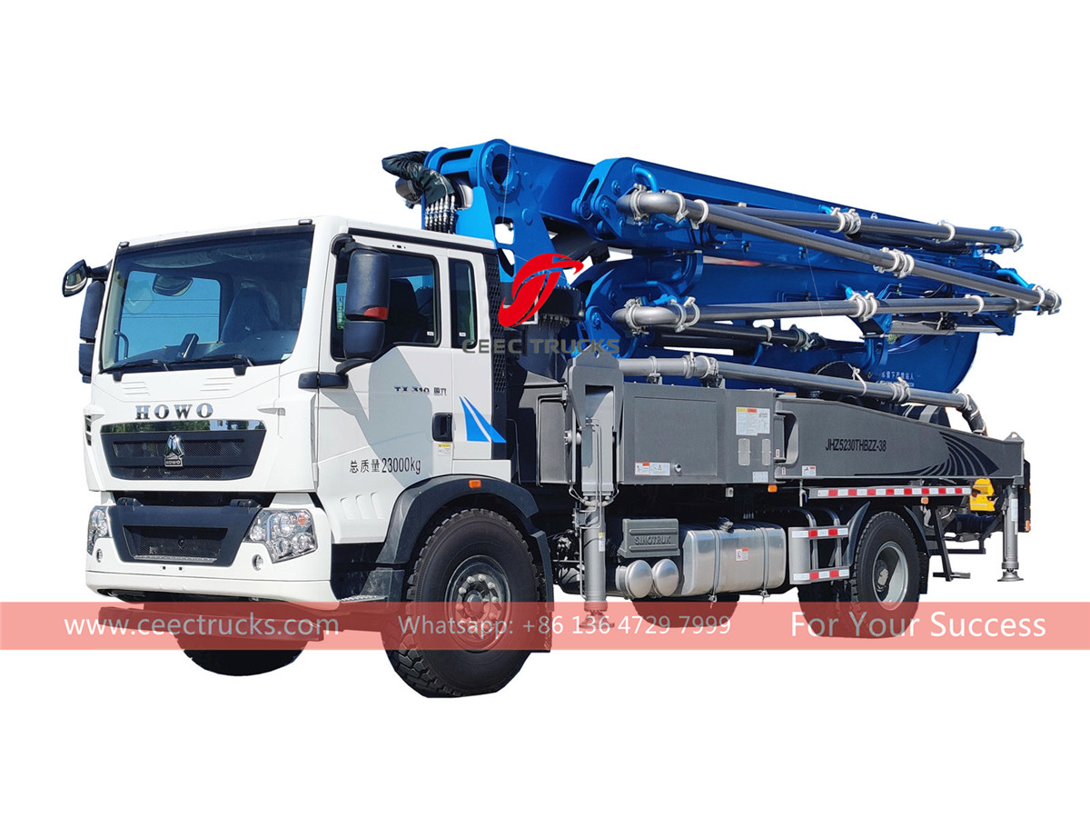 HOWO 38m concrete pump trucks manufacturer for hot sale