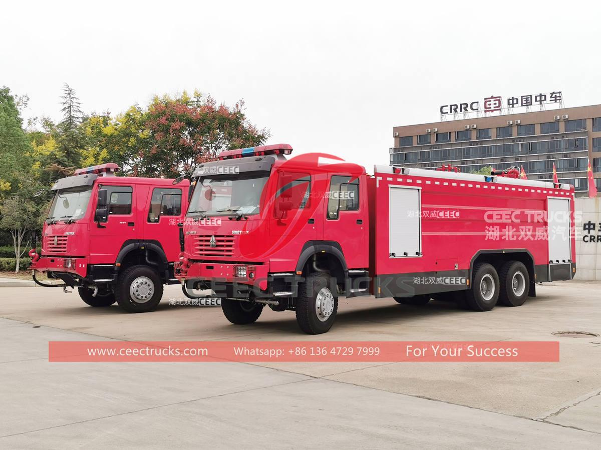 2 untis HOWO 6 × 6 toutes roues motrices camion pompe à incendie à vendre