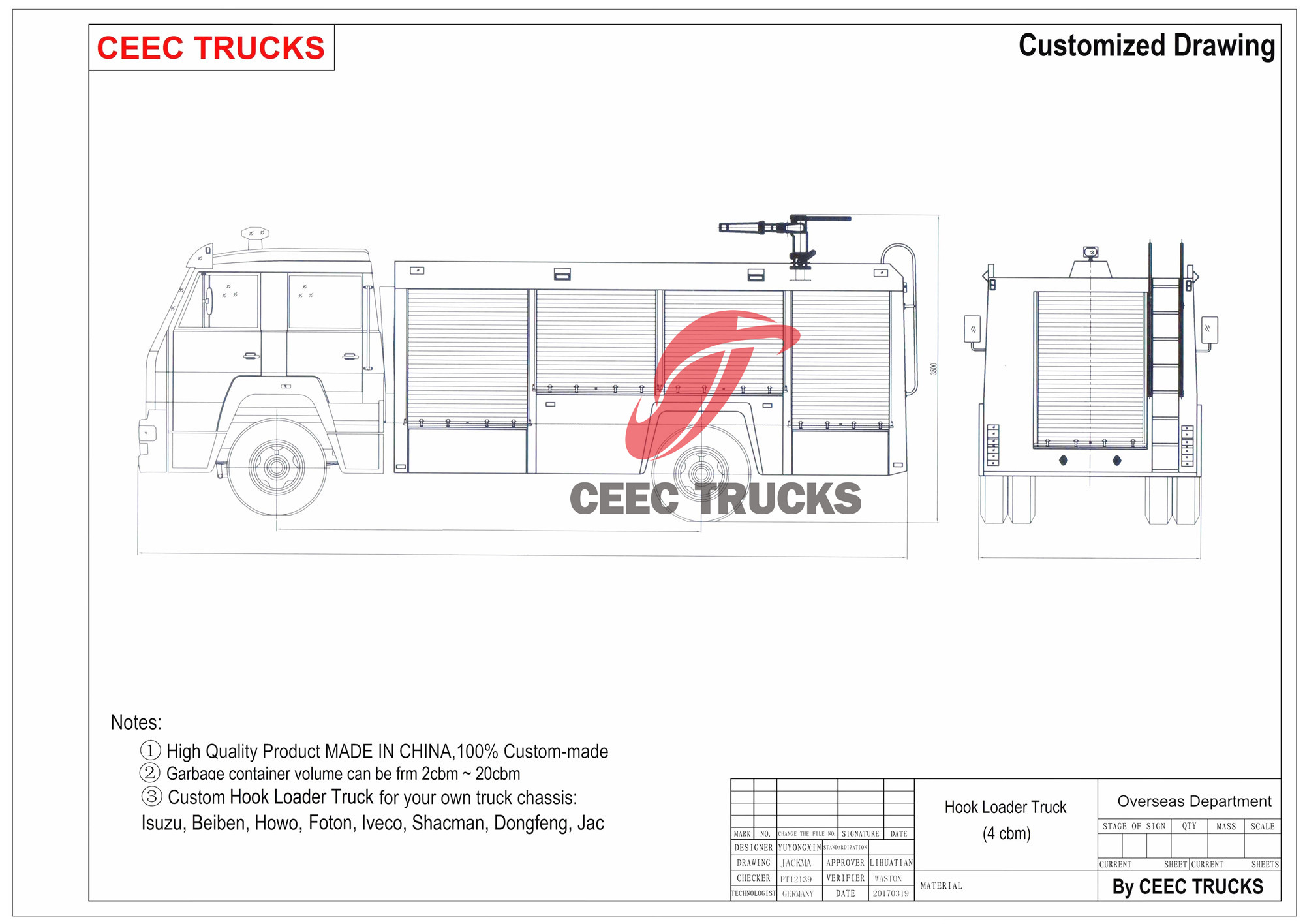 Technical drawing of Isuzu FVZ emergency fire truck