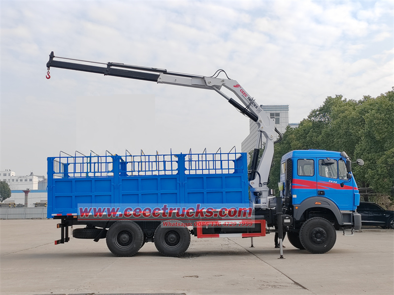 Beiben 6x4 cargo truck with knuckle crane